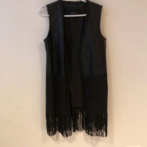 Boho leather long vest with tassels
